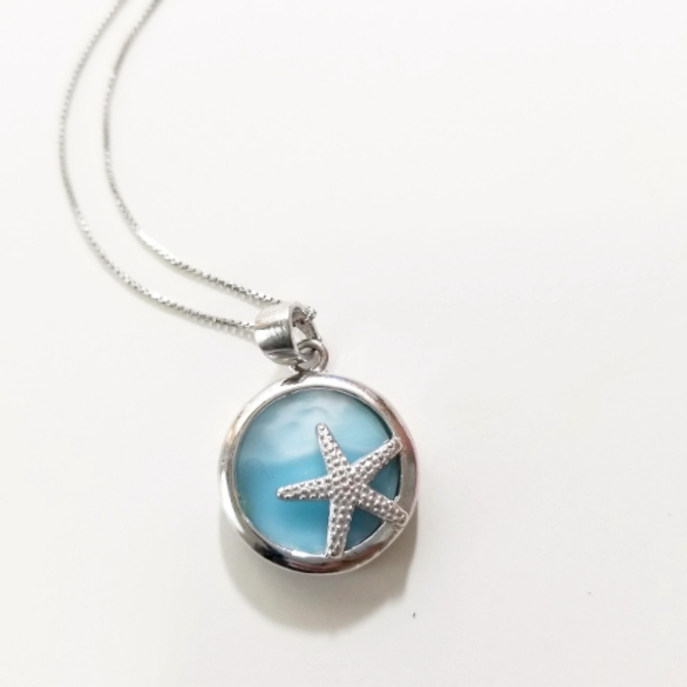 Sterling Silver Larimar Starfish Necklace